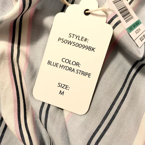 Pink Rose Blue Hydra Stripe Blouson Mini Dress Medium Spring Pastel Bar Back NWT - Picture 13 of 14